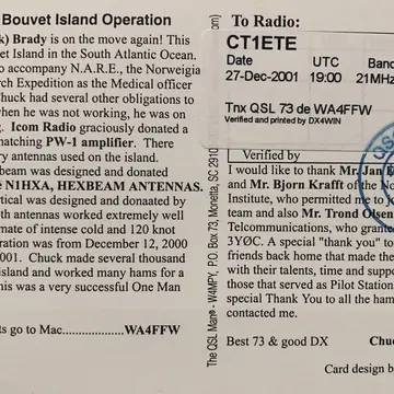 Remembering 3Y0C, Chuck Brady. #hamradio #qsl