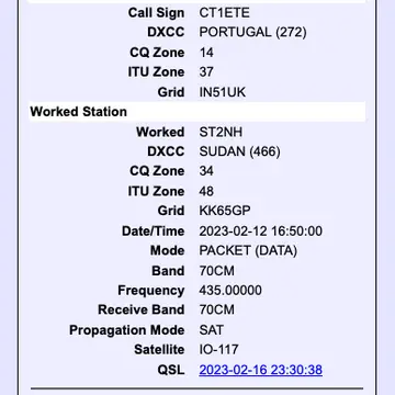 DXCC #65 Satellite. Thanks @st2nh Nader. 73. #hamradio #amsat