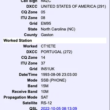 My 1st SAT Q was in 93 with N4ZC on RS-12